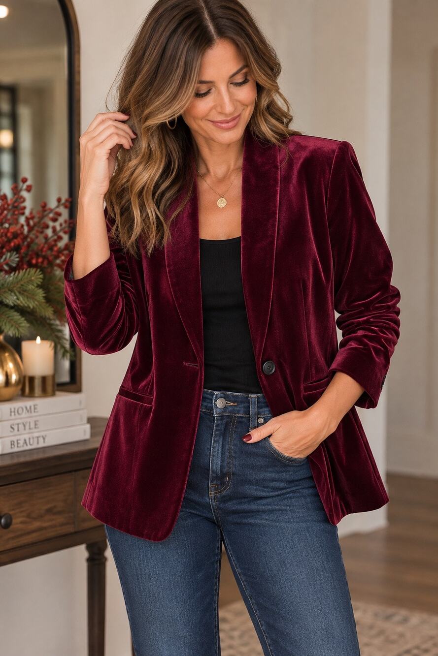 Old Navy Women’s XL Burgundy Velvet Blazer Floral Lined Holiday Party Romantic